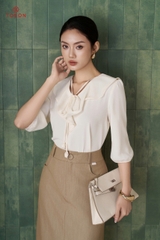 14013 - Áo lụa cổ xếp bèo, buộc nơ