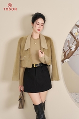 89982X13 - Áo lông xanh rêu phối cổ.
