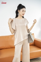 B1206E63 - Set lụa be: Áo lệch vai + quần cullotes dáng dài Limitted......