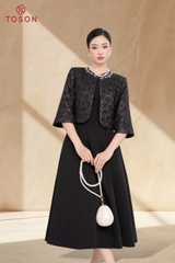 82021 - Áo khoác ngắn gấm lông thêu hoa