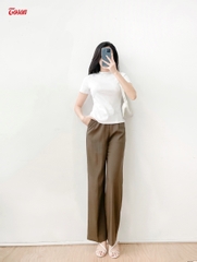 ACN01W33 - Áo cotton trắng dáng ôm cộc tay, cổ 3cm