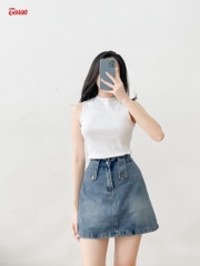 AGN88W33 - Áo cotton Borip trắng dáng ôm, sát nách cổ 3cm.