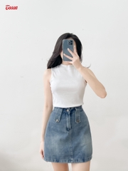 AGN88W33 - Áo cotton Borip trắng dáng ôm, sát nách cổ 3cm.