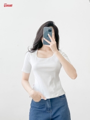 AGN99W34 - Áo Cotton borip dáng ôm, cổ U tay cộc.