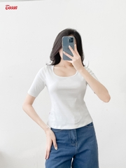 AGN99W34 - Áo Cotton borip dáng ôm, cổ U tay cộc.