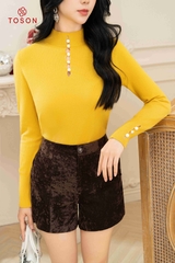 AL007V33  - Áo len vàng cổ cao, cổ và tay dệt lỗ,.