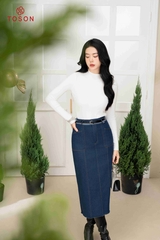 AL008W33  - Áo len trắng dáng trơn cổ cao,.