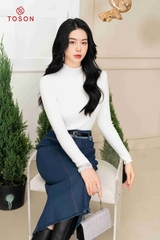 AL008W33  - Áo len trắng dáng trơn cổ cao,.