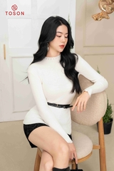 AL009W33 - Áo len trắng mongtoghi, dáng ôm dệt gân hiệu ứng,.