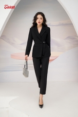 82775B52 - Áo blazer tuytsi Đen, cổ K, túi lệch, thắt đai