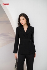82775B52 - Áo blazer tuytsi Đen, cổ K, túi lệch, thắt đai