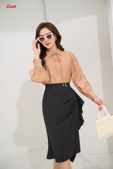 34955B62 - Chân váy đen Tuyp si, xếp ly bèo đổ lệch..