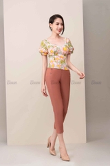 22047N620 - Quần nâu tây dáng ôm trần chỉ đính cúc trang trí - trượt hàn.