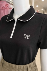 AP412 - Áo cotton lacoste cổ sen lé phối