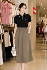AP412 - Áo cotton lacoste cổ sen lé phối