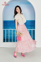 10079E14 - Áo suông lụa trắng kem cổ tàu xếp bèo