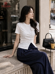 AP207 - Áo phông nhún sườn cổ đính hoa