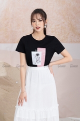 38009W12- Chân váy voan ngựa trắng, dáng xòe nhún, gấu phối ren..