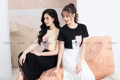 38009W12- Chân váy voan ngựa trắng, dáng xòe nhún, gấu phối ren..