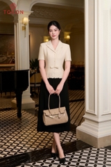 19113E66 - Áo ký giả kem, gấu thêu hoa bô đê