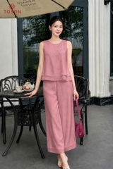 B1257 - Bộ tơ: Áo sát nách thêu hoa + Quần suông
