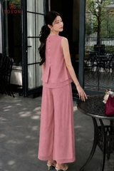 B1257 - Bộ tơ: Áo sát nách thêu hoa + Quần suông