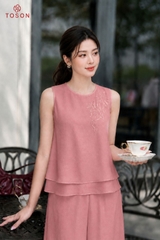 B1257 - Bộ tơ: Áo sát nách thêu hoa + Quần suông