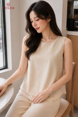 B1257 - Bộ tơ: Áo sát nách thêu hoa + Quần suông