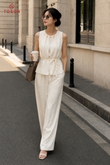 B1286 - Bộ linen: Áo cổ luồn hạt + Q suông