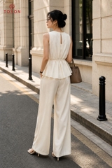 B1286 - Bộ linen: Áo cổ luồn hạt + Q suông