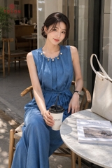 B1286 - Bộ linen: Áo cổ luồn hạt + Q suông
