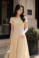B1342 - Bộ thô boi thêu dệt chân ren: Áo + C.Váy xòe