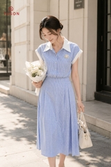 B1363K65  - Bộ kẻ xanh thô: Áo + Cvay xòe