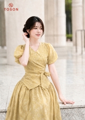 B1378N96 - Bộ tơ nâu loang: Áo xếp nhún + Chân váy xoè (Limitted)