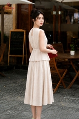 B1386 - Bộ linen: Áo xếp ly luồn hạt+ C.váy xòe