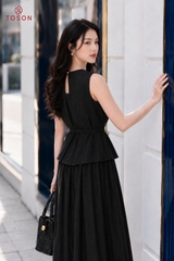 B1386 - Bộ linen: Áo xếp ly luồn hạt+ C.váy xòe