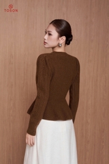 60003 - Áo len nâu dáng xòe cổ tim đính cúc
