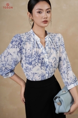 11989 - Áo cổ V tay lỡ, thô đũi họa tiết