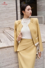 B8306 - Bộ tweet: Vest ngắn đính hoa+ C.Váy dài