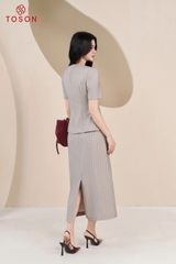 B8382 - Bộ text kẻ: Vest tay cộc + C.Váy