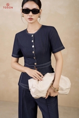 JBQ03X65 - Bộ denim diễu chỉ trắng: Áo dài + Q suông