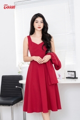 B8488D82 - Bộ Text đỏ: Áo vest lửng + Đầm xòe cúp ngực..