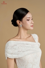 49313R75 - Đầm tạo form ren trắng vai lệch