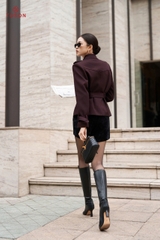 94006Y95 - Áo khoác dáng ngắn, dạ pha lê màu vang chát