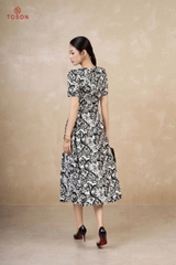 41001 - Đầm xoè xếp ly lụa silk hoạ tiết