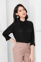 23029E620 - Quần  kẻ kem đũi, dáng baggi ôm, phối lắp túi xẻ gấu.
