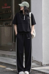 BC001 - Bộ cotton: Áo kéo khóa+ Quần suông