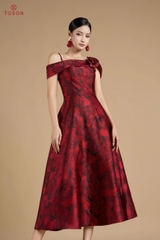 49306D75 -Đầm tiệc hoa đỏ đính hoa trang trí