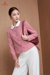 82014D95 - Áo vest cổ sam tweet đỏ trắng