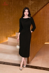 49008B95 - Đầm tay lỡ đen kim tuyến tạo xoắn